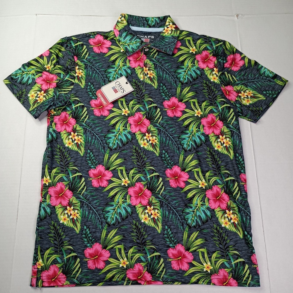 Chaps Everyday Performance Polo Shirt Men's Size M Floral Print Moisture Wick